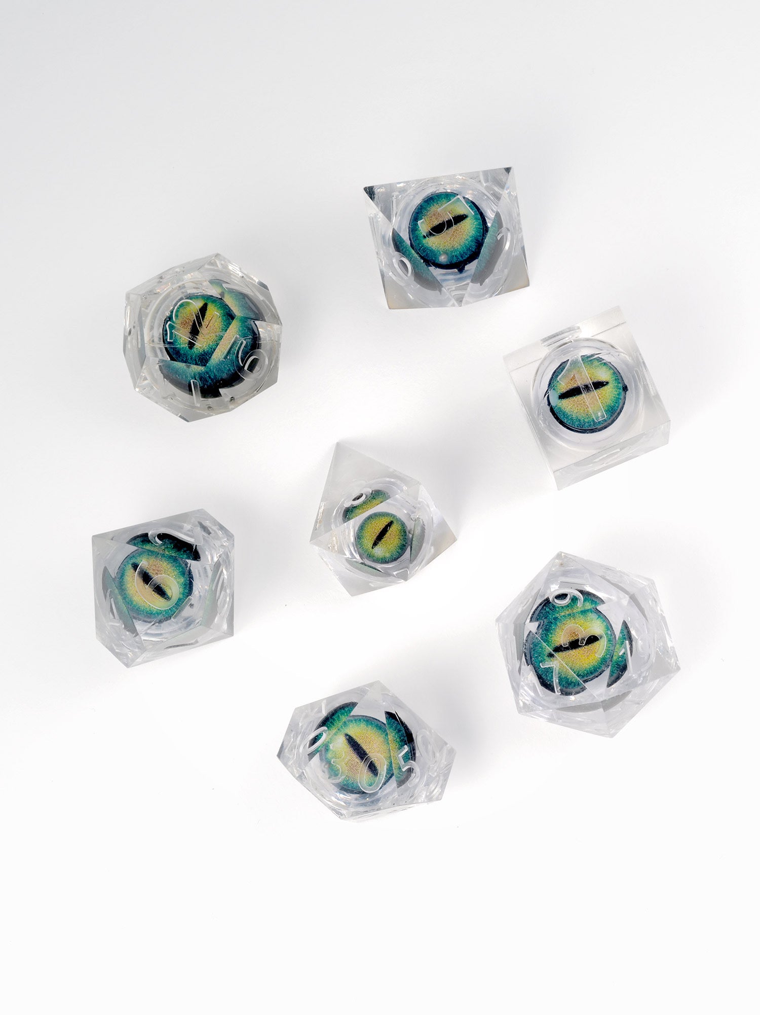 Dragon Eye 7pc Sharp Edge Liquid Core Dice Set Uninked